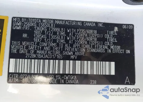 2010 Lexus Rx 350 from USA, damaged, VIN 2T2BK1BA3AC017165